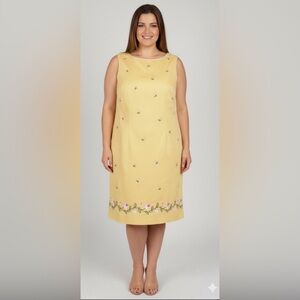 Sag Harbor Yellow Midi Dress with Floral Details